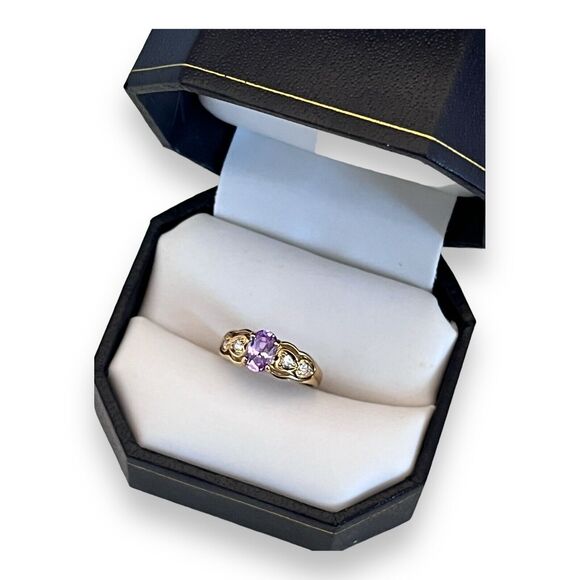 Vintage Ring Size 5 Purple Cubic Zirconia Accents 14K Gold Plate Mid-Century 14J - Picture 8 of 10